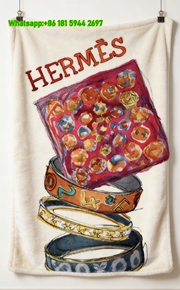 Colorful Hermès Style Flannel Throw Blanket Vintage Art Print IMG_5417